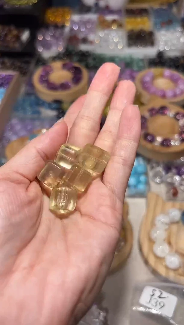 水晶手串未镶嵌C70黄水晶方糖宽卡11-12单颗