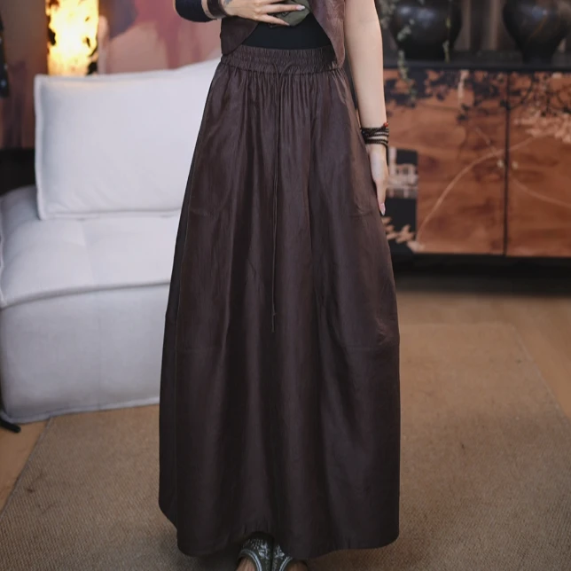 B『溪霜』100%桑蚕丝香云纱新中式气复古质极简风格花苞裙