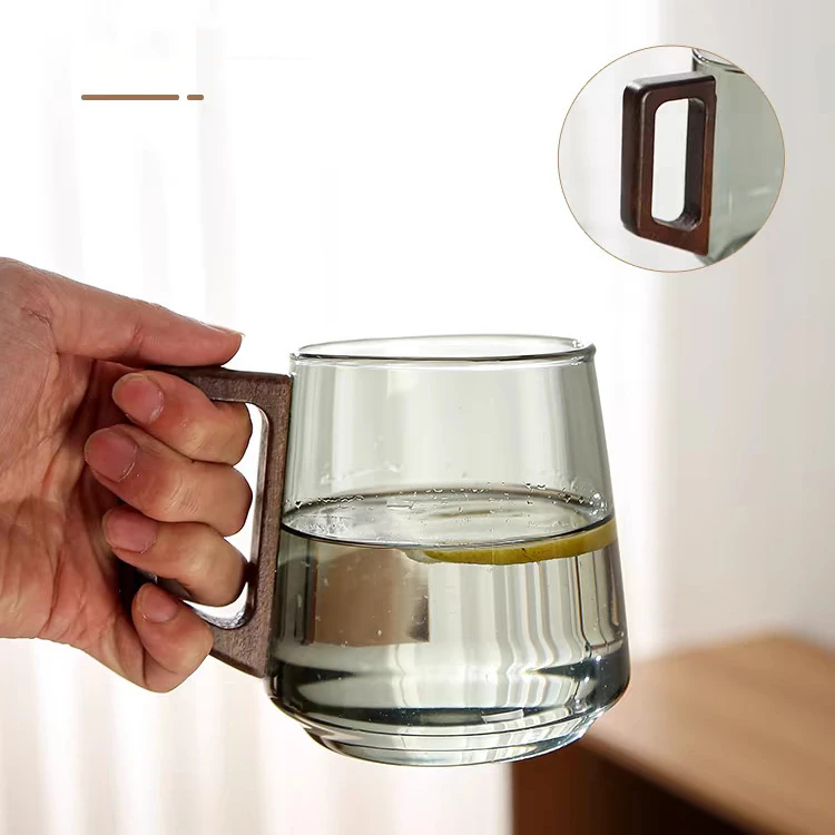 山隐耐高温玻璃杯实木把手绿茶杯