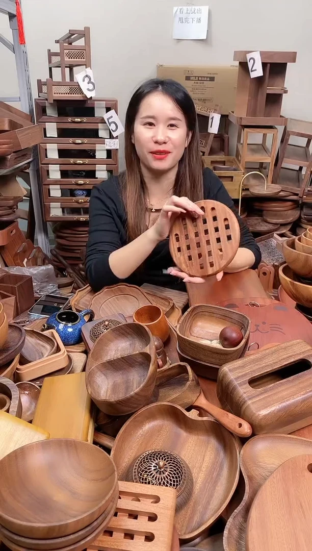 木 乌檀木圆形网格隔热垫18*18*2cm