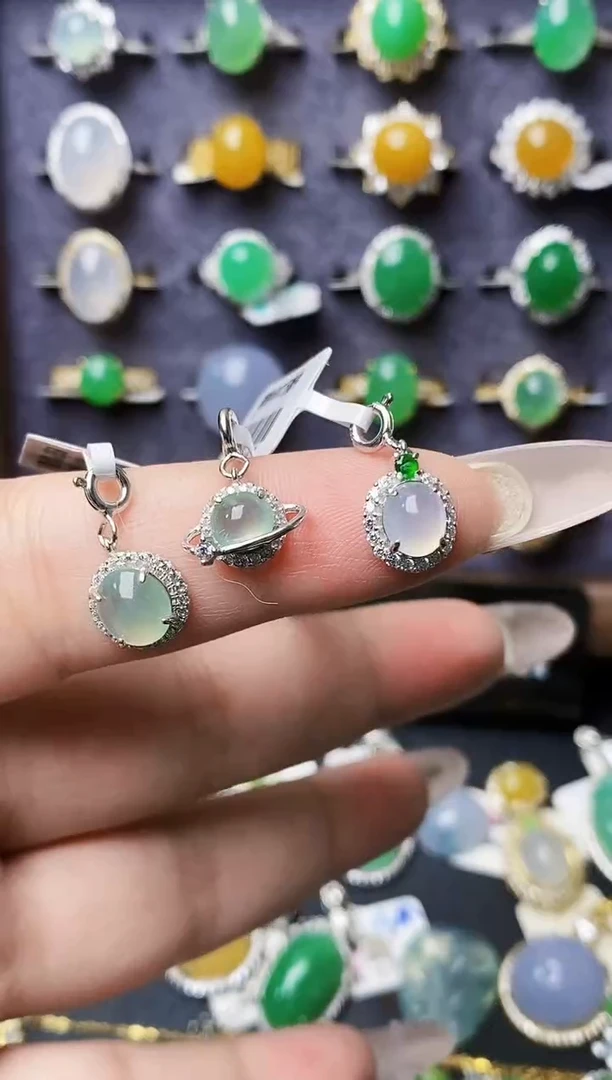 银S925镶嵌戒指翡翠-*8070