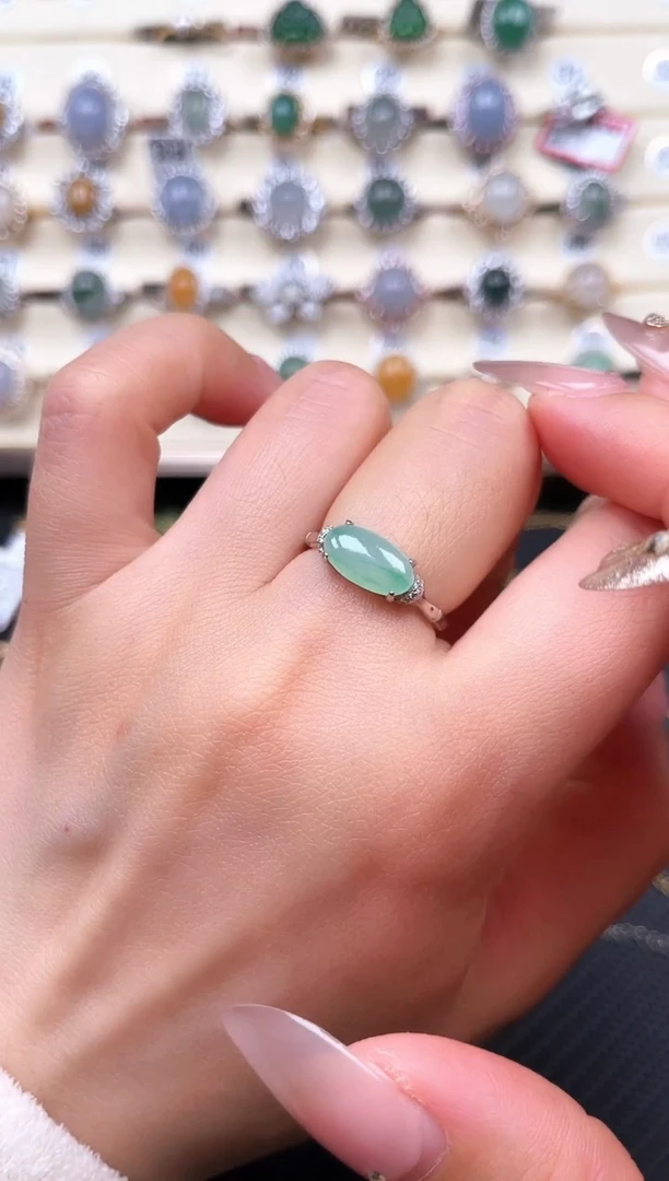 【闪购商品】翡翠戒指银S925镶嵌天然A货翡翠21