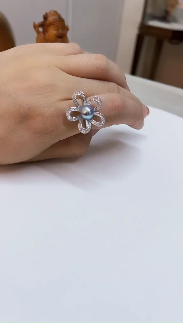 银S925镶嵌海螺珠戒圈8mm