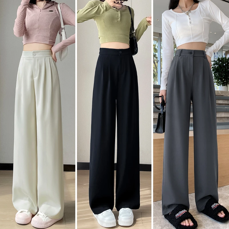 （现货带险）夏季小个子西装裤女宽松垂感窄版直筒休闲拖地阔腿裤女