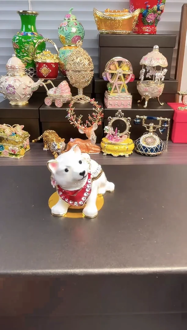 摆件七宝烧珐琅彩摆件  首饰盒  樱花柴犬