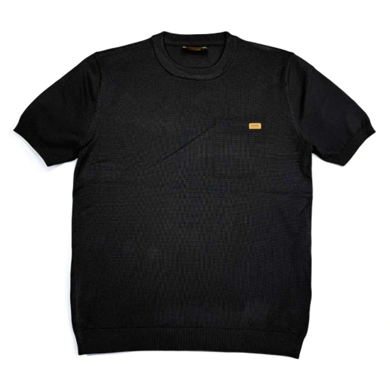 男士冬季针织圆领短袖3046百搭黑色修身时尚休闲轻奢潮流提花男装