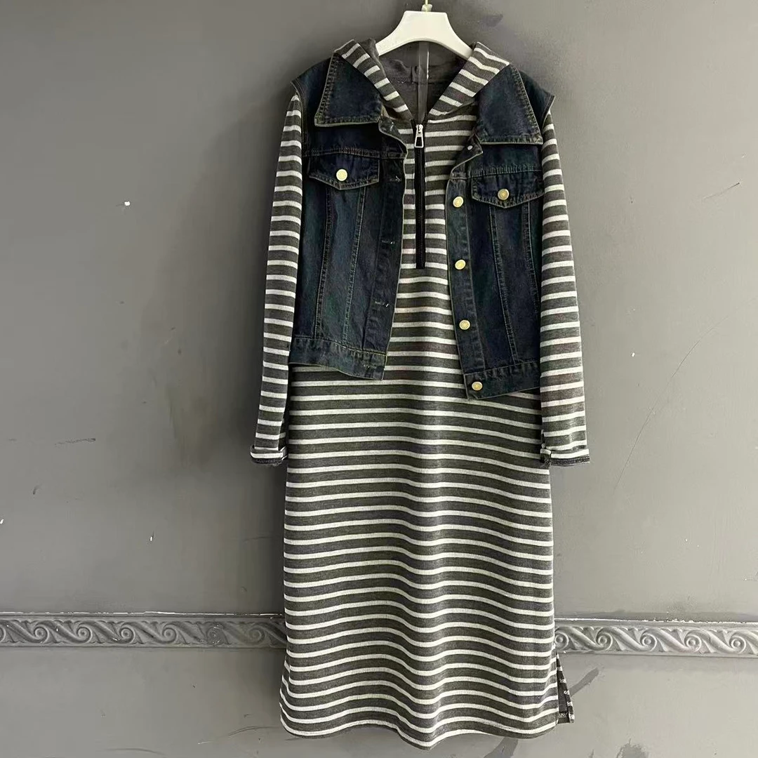 大码女装长裙两件套连衣裙气质秋季