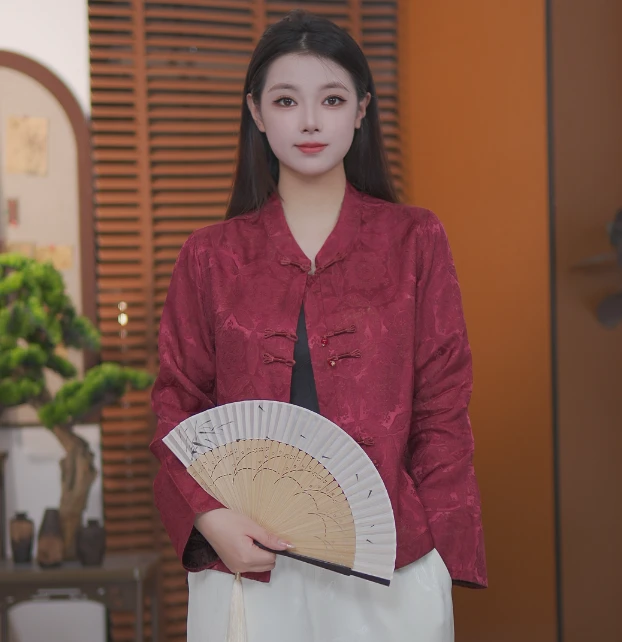 中国红秋款短款新中式秋季短外套女网红唐装气质女装女中国风