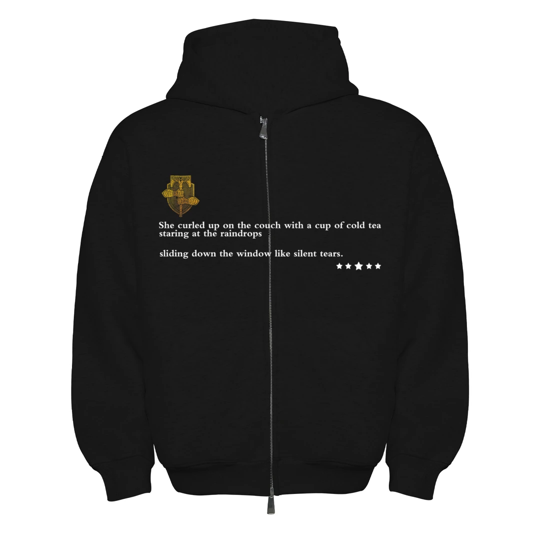 Dehz25FW"悲伤缘由"双拉链420g重磅连帽卫衣直喷落肩情侣开衫外套