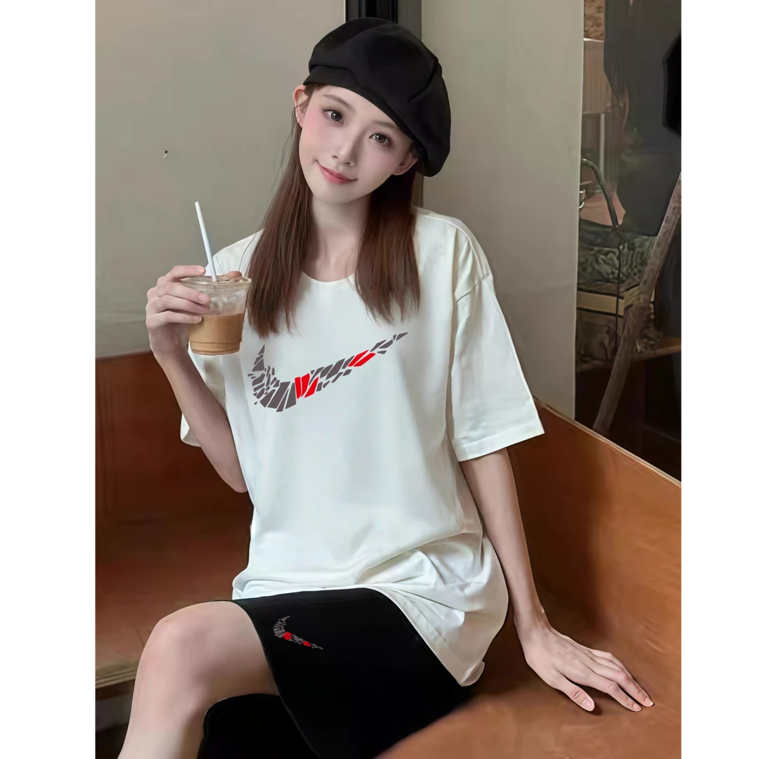 旗舰店正品奥特莱斯纯棉慵懒风女士夏季休闲运动圆领套装百搭时尚