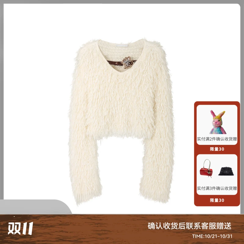 REVAN芮范冬季新品质感可卸花朵皮带毛衫RM90601528