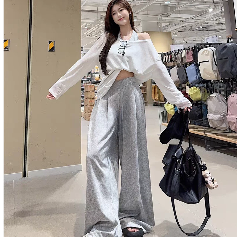 宽松薄款防晒罩衫T恤女挂脖背心夏季套装休闲阔腿长裤三件套8577