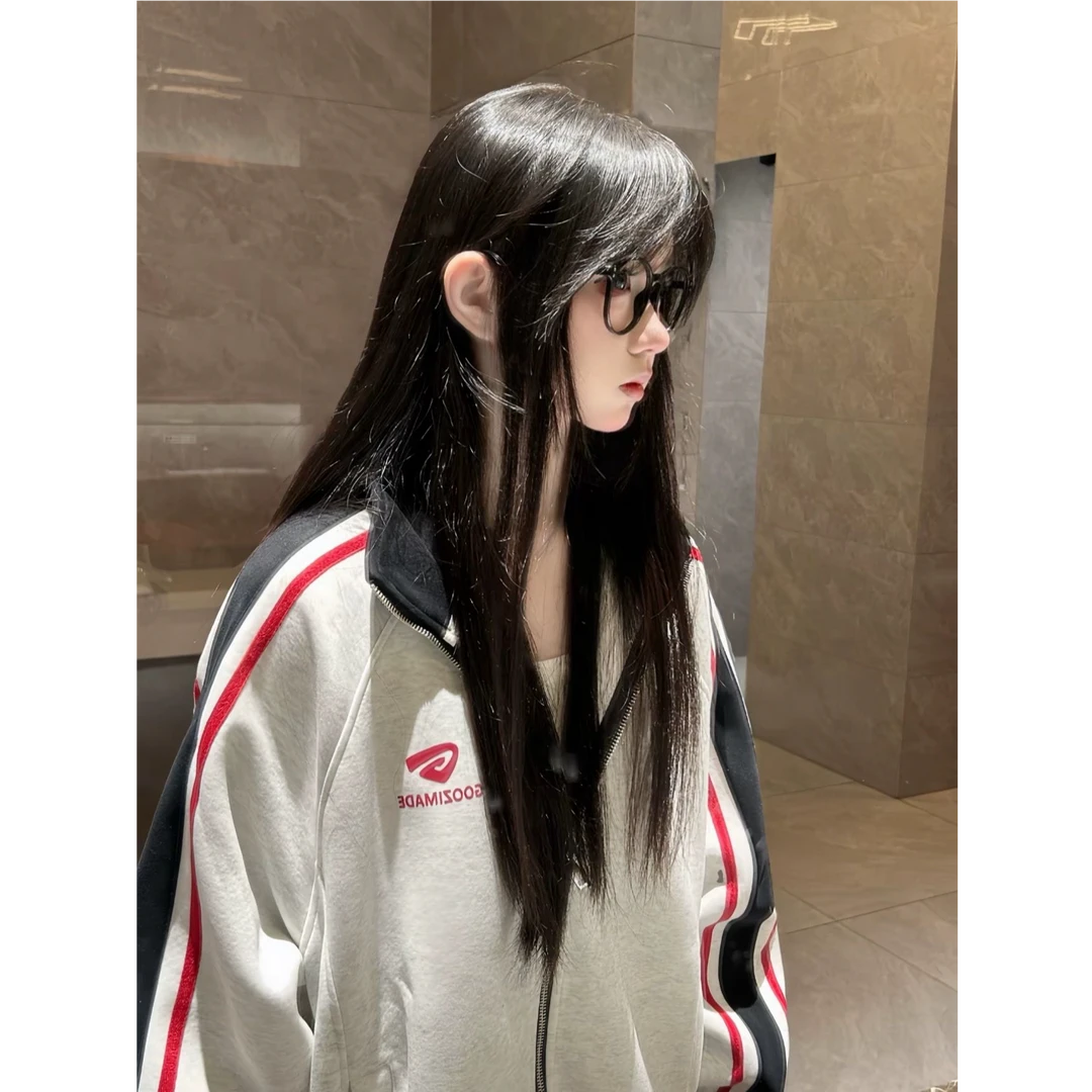 美式撞色条纹插肩设计感棒球服立领拉链卫衣外套女春秋慵懒风夹克
