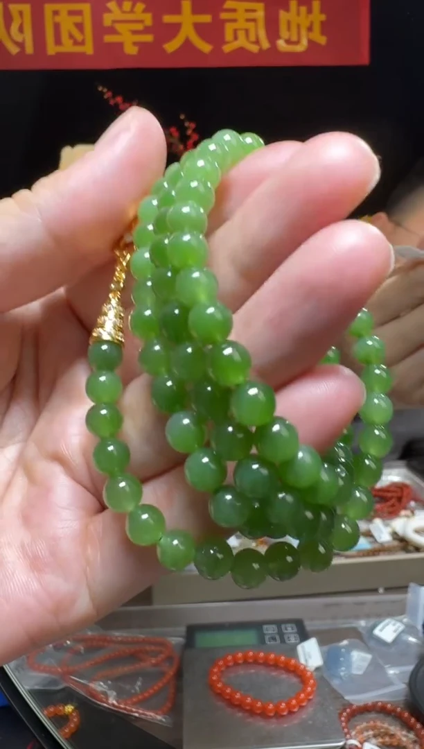 【闪购商品】和田玉项链银S925镶嵌碧玉圆珠约6mm银扣项链