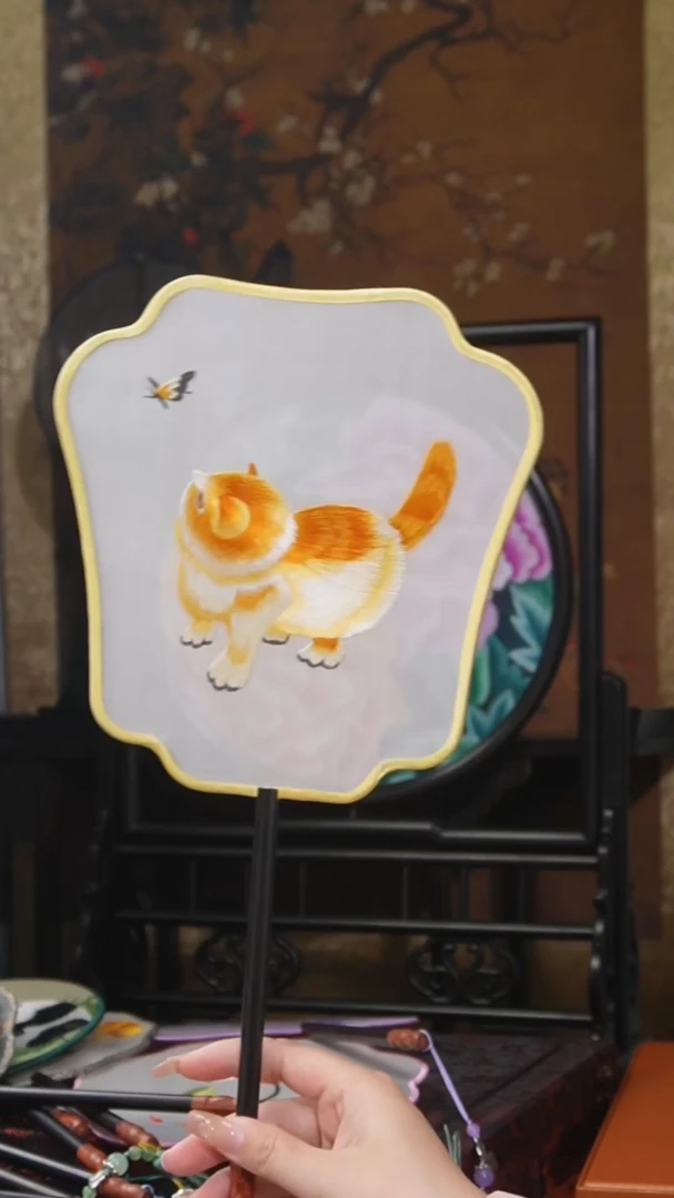 刺绣团扇 绣花双面非遗