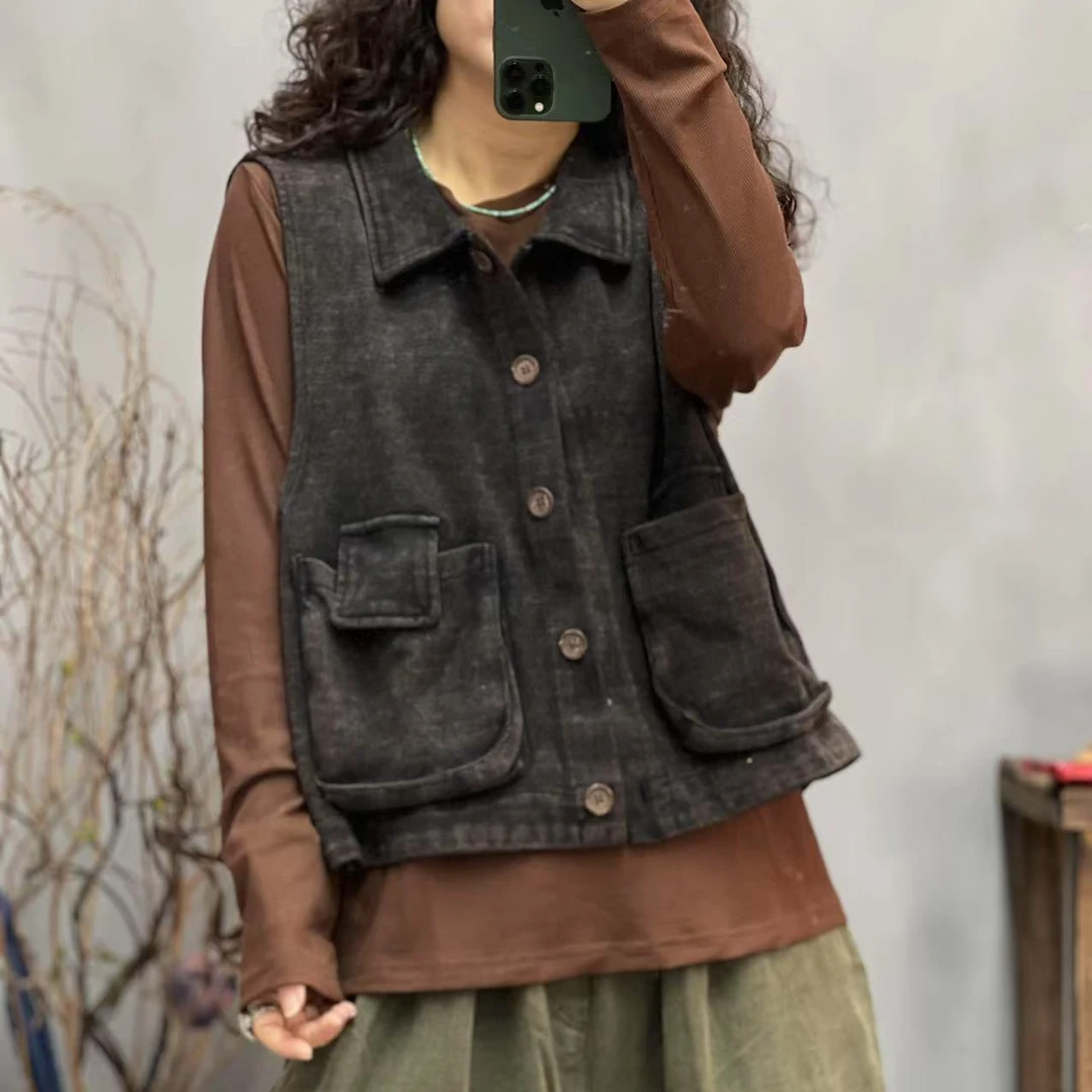 G1 1016 春季新品黑色炒色休闲百搭女士马夹 胸围122长54