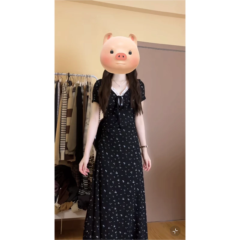 大码【海滨季风】法式蕾丝花边碎花连衣裙夏季高级感气质鱼尾长裙子