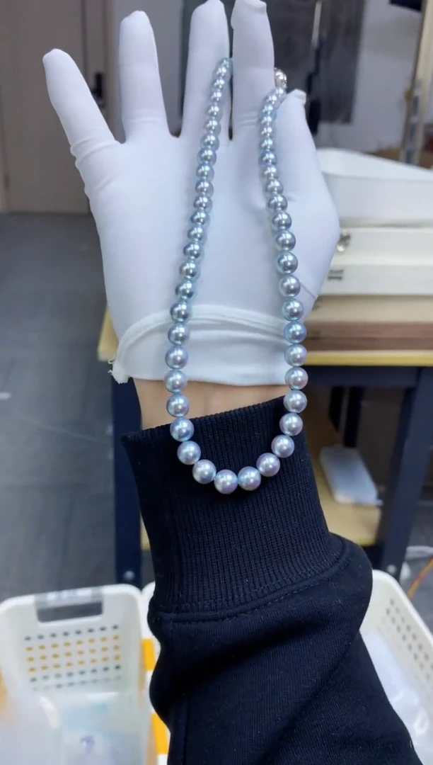 【闪购商品】海水珍珠饰品银S925镶嵌8-8.5真多麻色满珠链