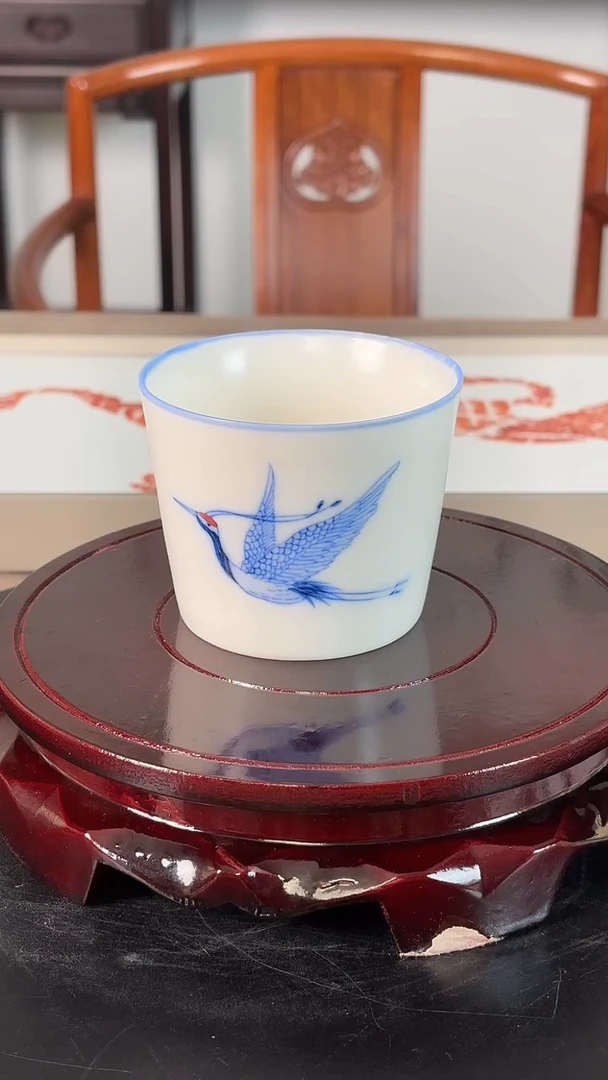 杯子陶瓷仙鹤猪口杯