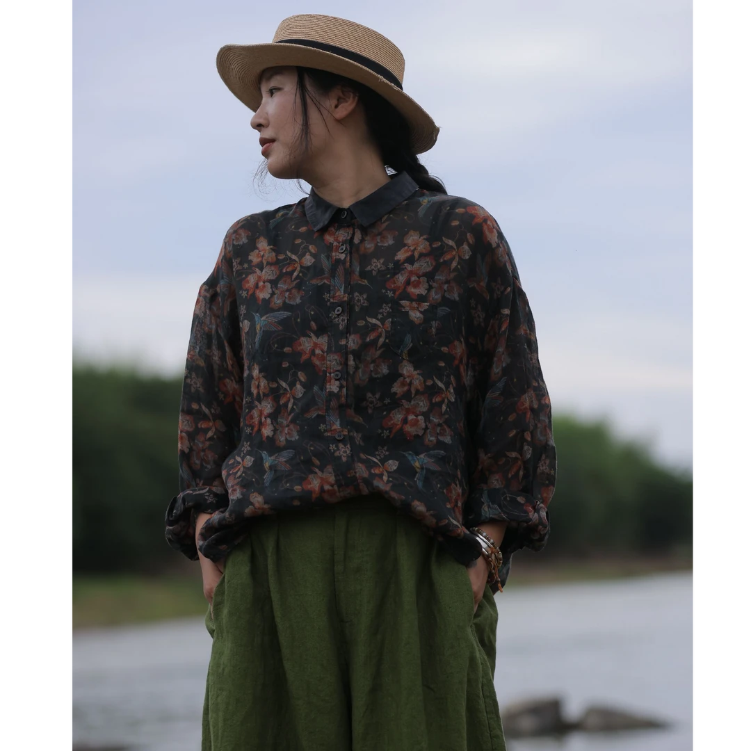 西子分享 3773 古蘭木 苎麻 花色 夏季时尚【衬衫】