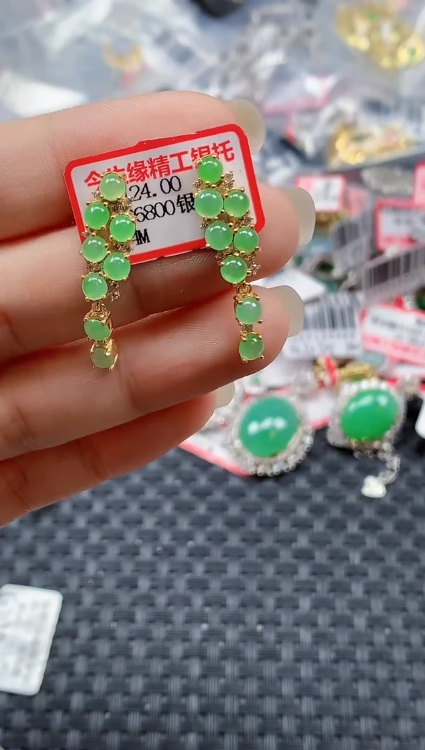 银S925镶嵌戒指翡翠天然A货缅甸翡翠