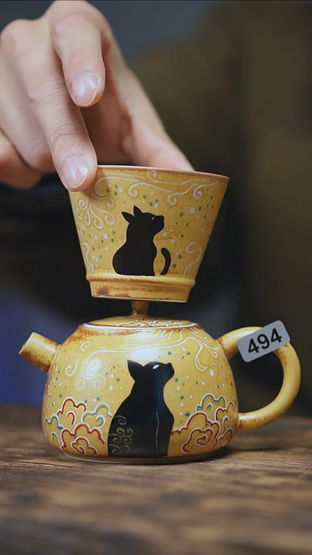 【闪购商品】494景德镇手绘玄猫套