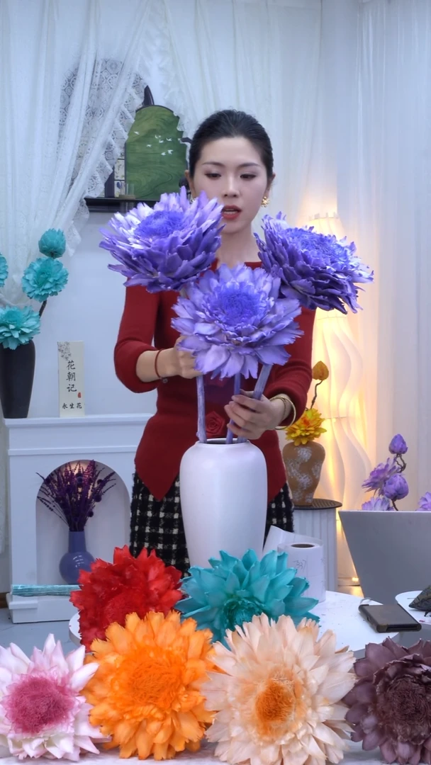 永生洋蓟紫罗兰3头【叶片有伤】7328