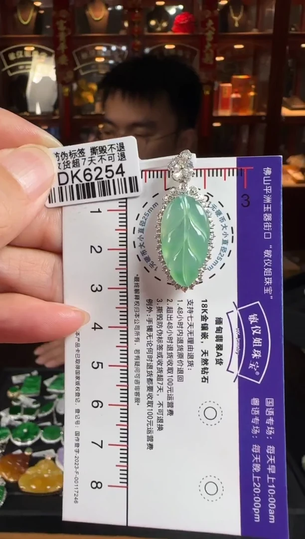 颈饰18K金镶嵌翡翠DK6254冰绿叶子
