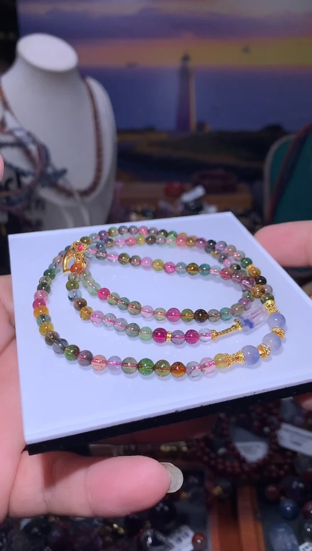 未镶嵌塔链碧玺碧玺圆珠万能链