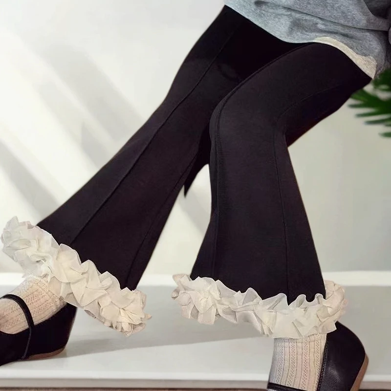 2025春秋韩版女童花边喇叭裤小女孩休闲裤洋气打底裤长裤儿童