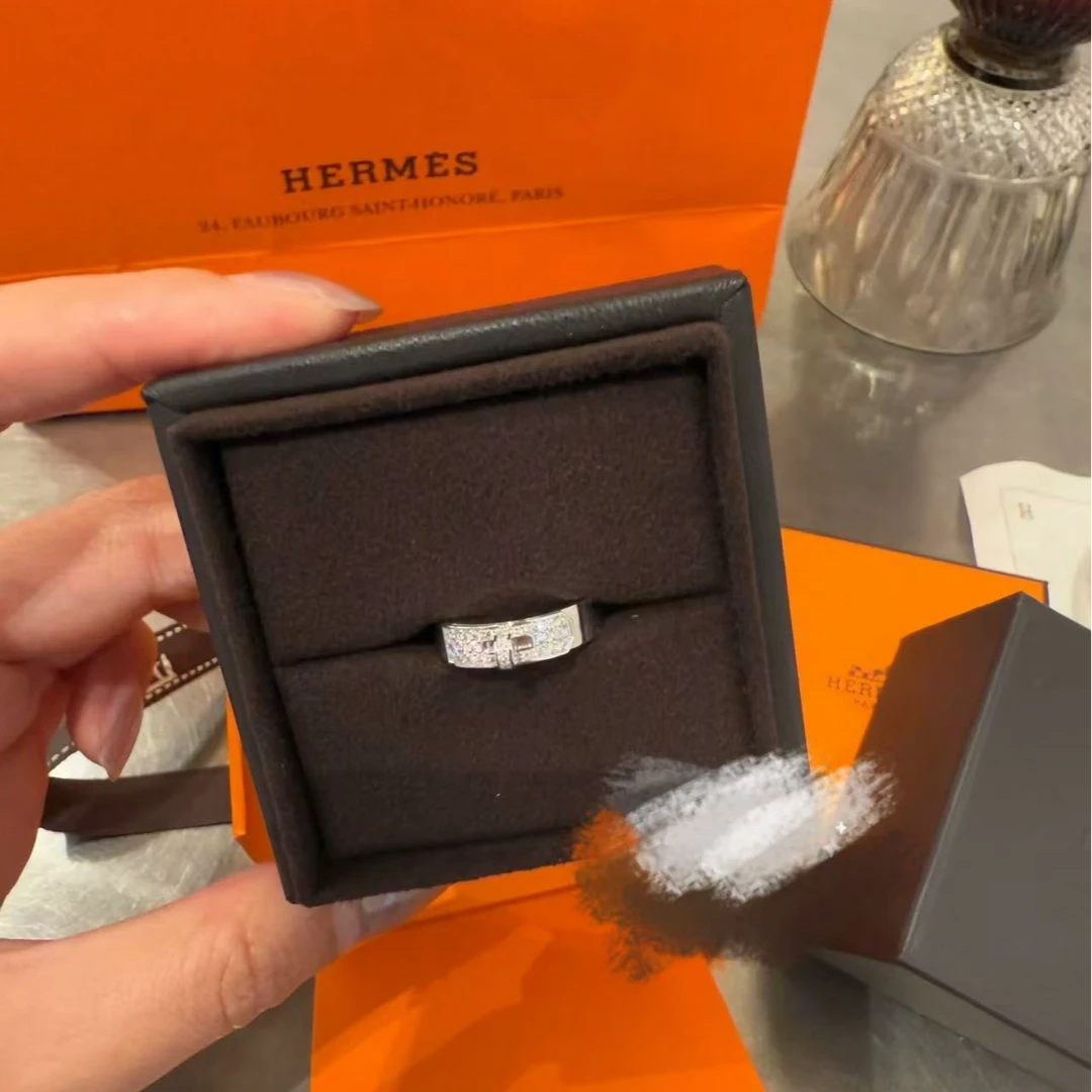 95新 Hermes/爱马仕 坤球奢选 爱马仕kelly白金钻石戒指
