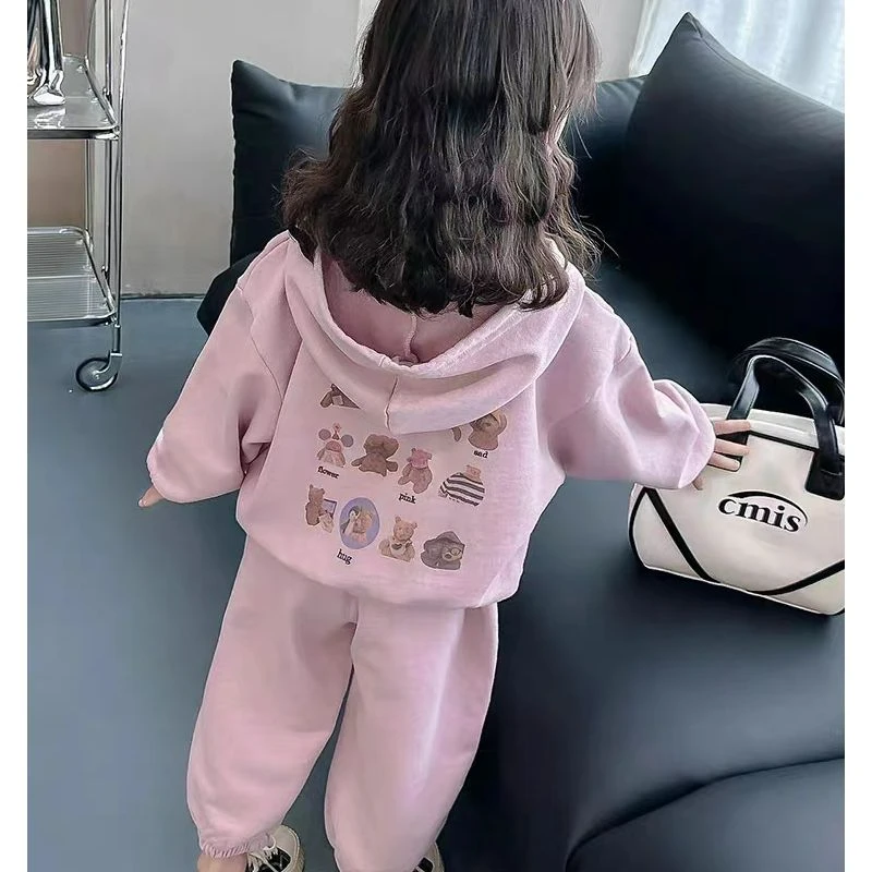 38066儿童连帽拉链卫衣套装2023新款女运动两件套女童休闲秋装