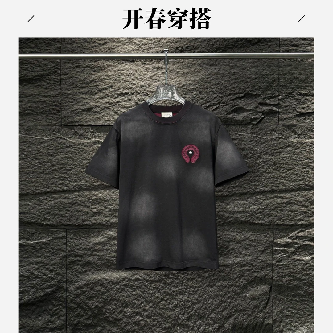 春日穿搭潮牌新款重工水洗刺绣克罗短袖