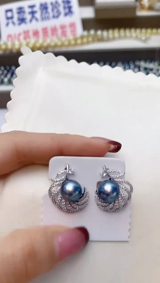 银S925镶嵌耳饰海水珍珠A162