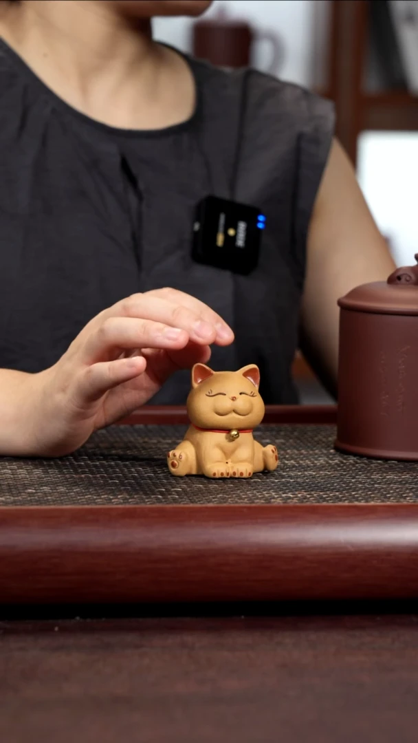 茶杯紫砂黄金段小猫咪茶宠