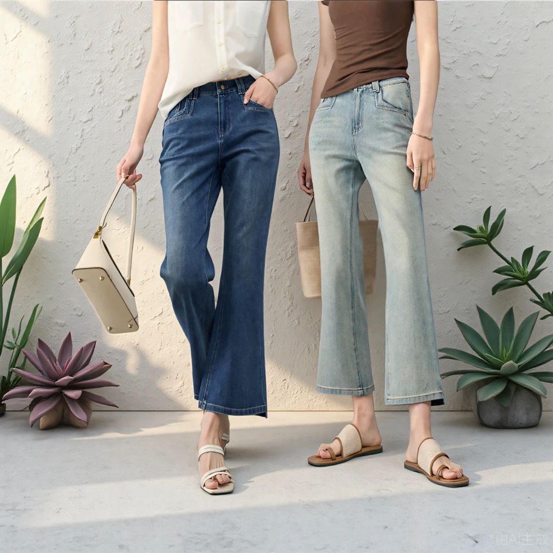 TOUCH MISS九分微喇裤牛仔裤女高弹力修身裤子2026夏季薄款喇叭裤