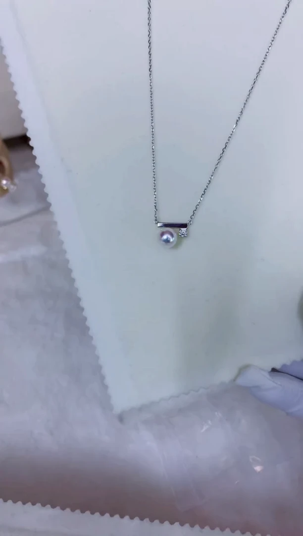 银S925镶嵌海水珍珠饰品银色平衡木套链