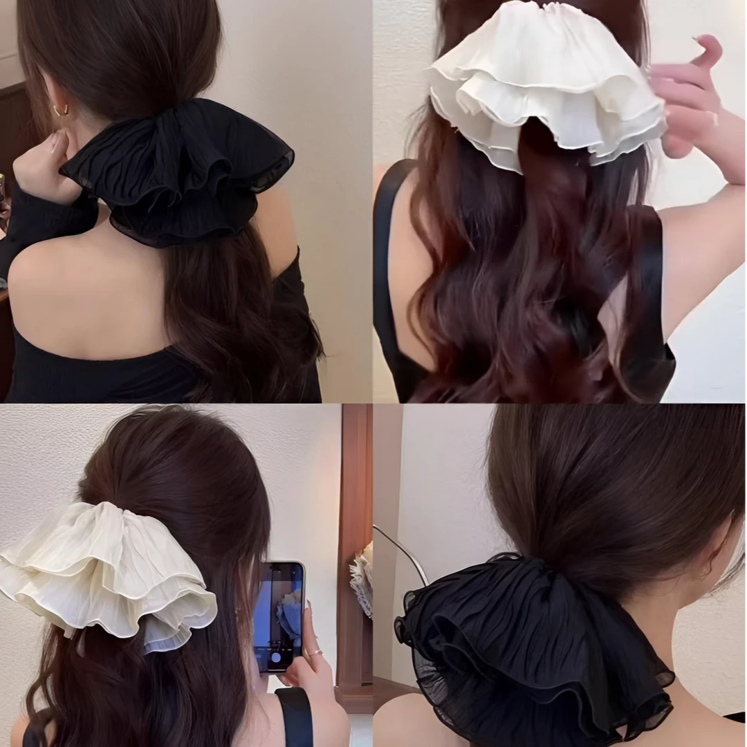 高颜值褶皱百搭大肠发圈低马尾头绳优雅头花不伤发皮筋发绳子皮筋