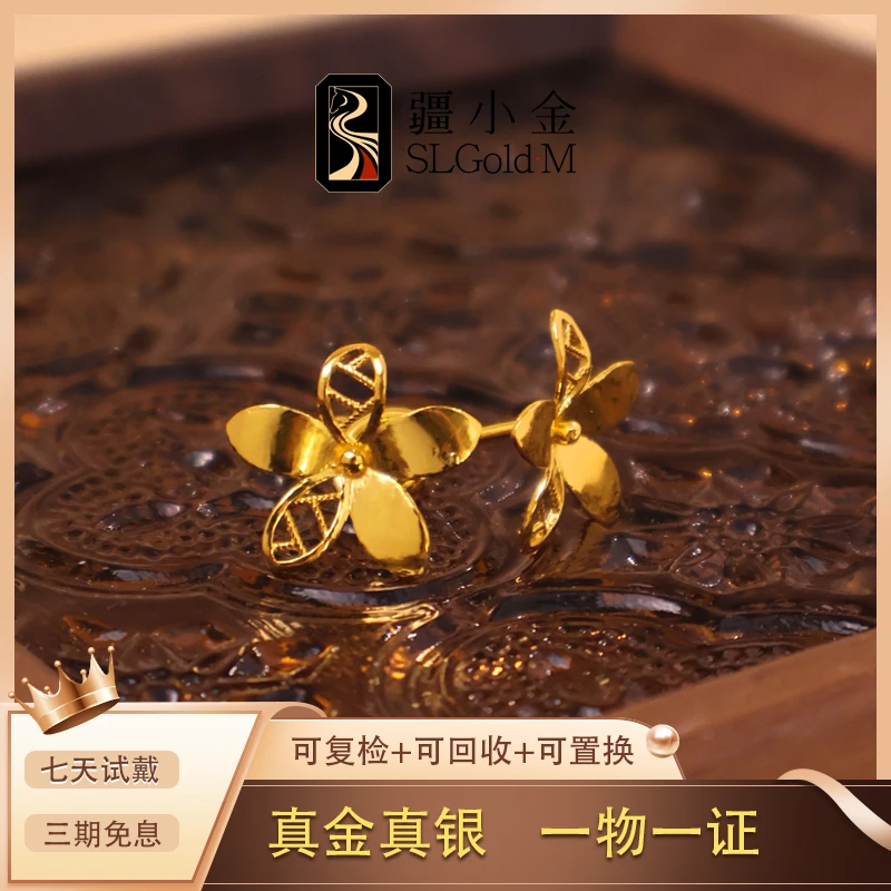 足银耳饰 足银耳饰 疆小金窗叶花耳饰银镀金