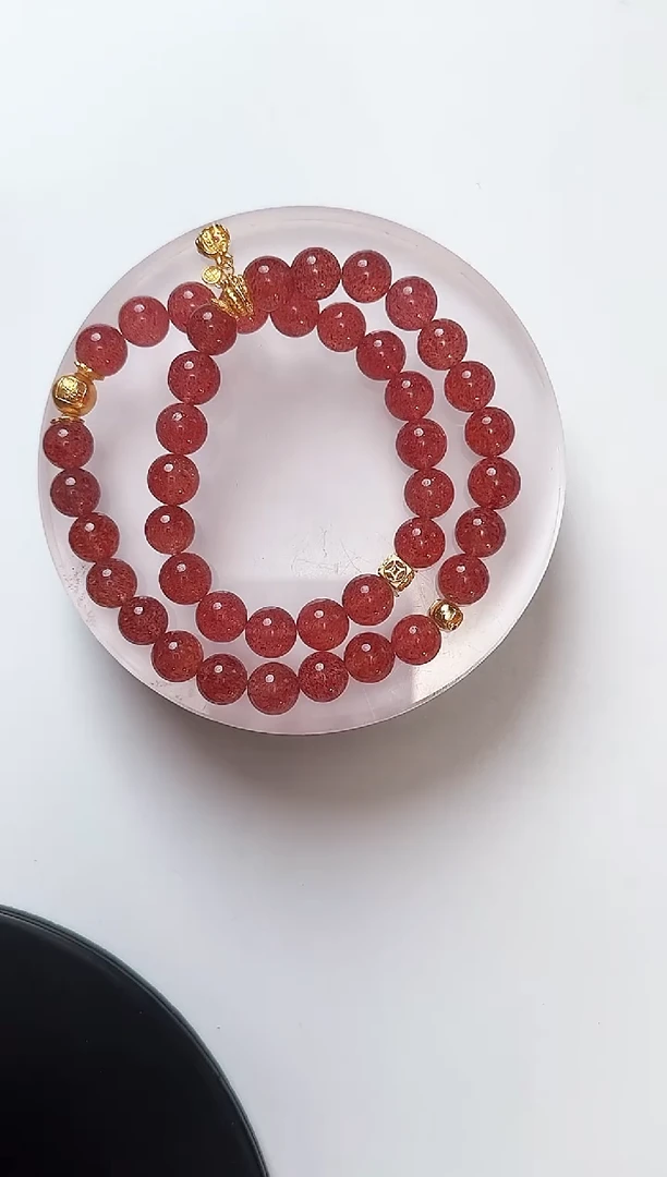 石英质玉手串未镶嵌E1661W  草莓晶 双圈 手串