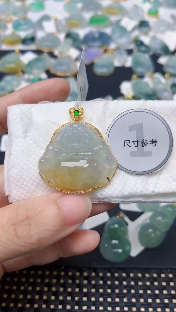 颈饰18K金镶嵌翡翠天然缅甸A货翡翠