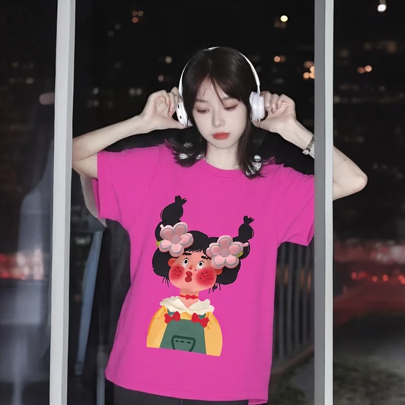 宽松纯棉印花短袖T恤休闲韩版薄款短款ins网红圆领20038