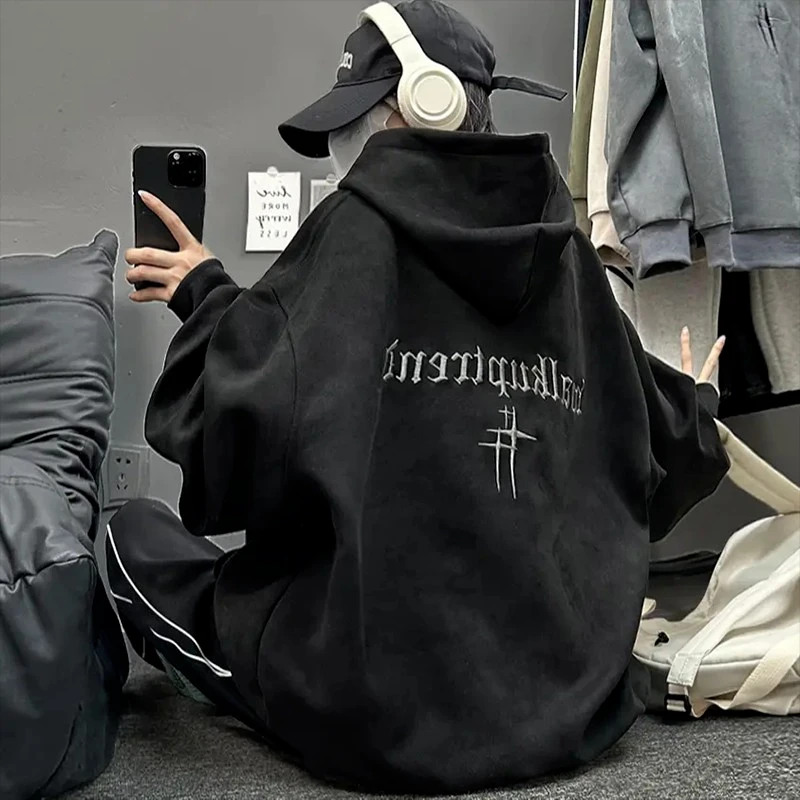 重磅麂皮绒卫衣男2025新款秋冬加厚美式复古oversize宽松入秋卫衣