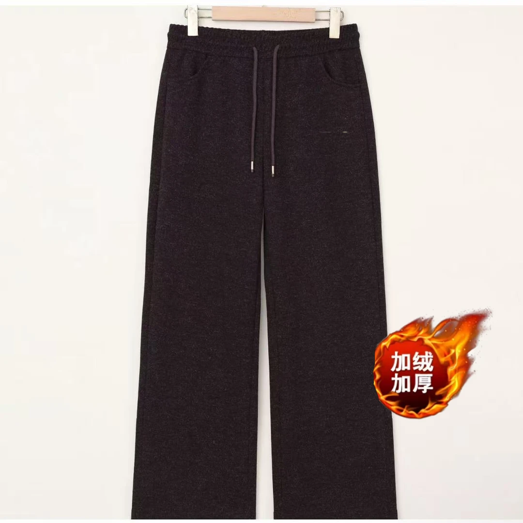 【青花瓷羊 戎裤】冬季加绒加厚抗寒高腰窄版雪花羊 戎保暖直筒裤