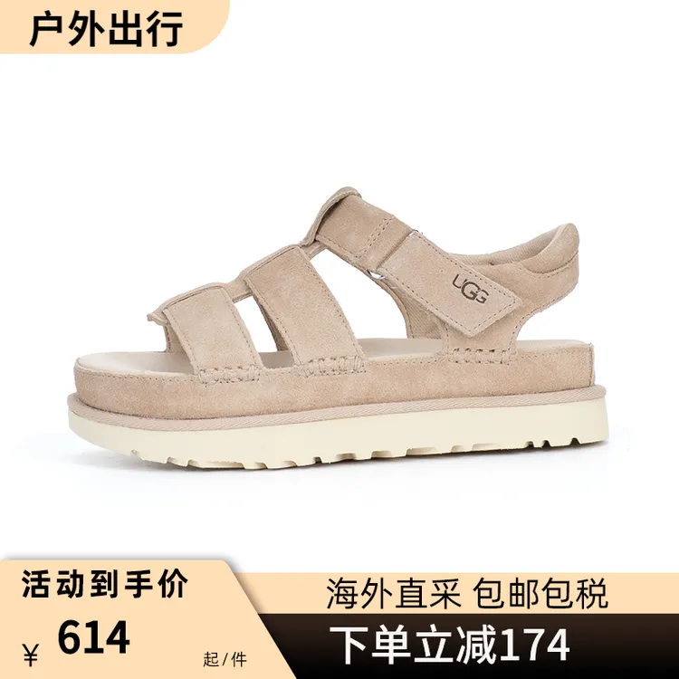 UGG女士厚底增高时尚凉鞋魔术贴搭扣休闲舒适凉拖1137890