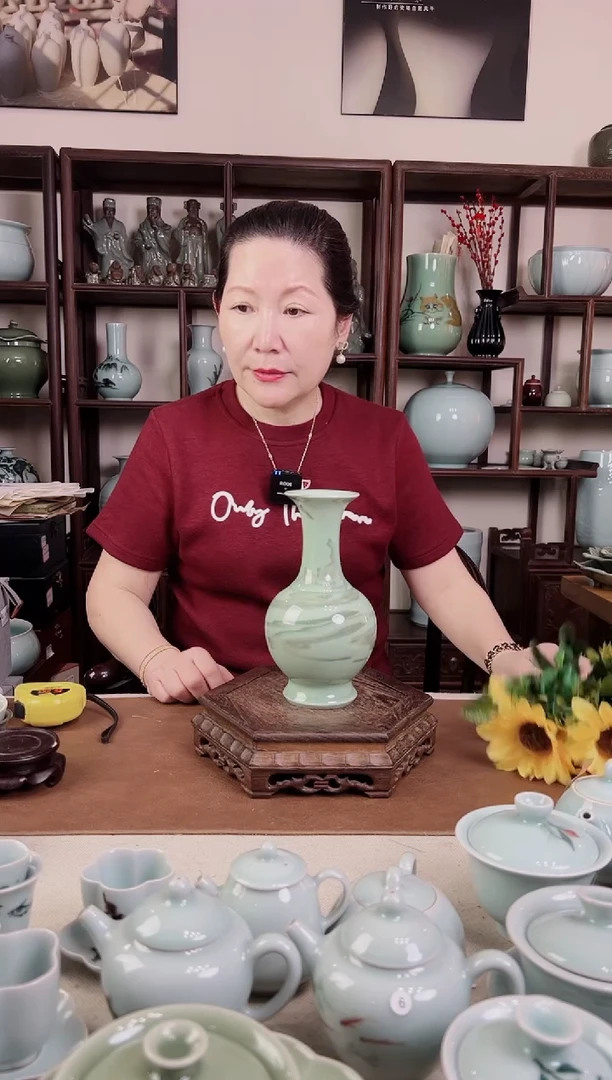 杯梅青 纯手工 绞胎 小花瓶