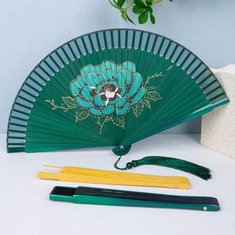 新款牡丹花扇子古风夏天便携半透短面喷绘日式折扇专用舞蹈扇定制