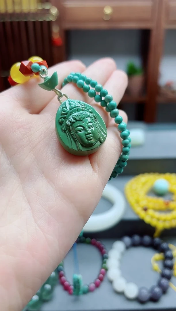 绿松石未镶嵌颈饰松石观音吊坠SH