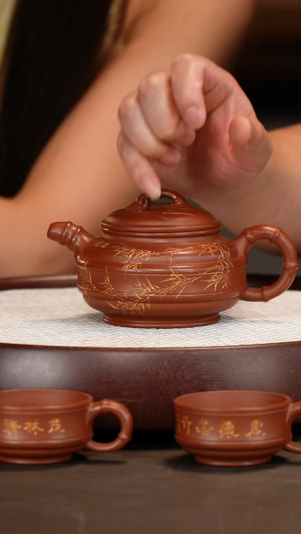 茶壶紫砂【李铭】红泥双线竹鼓    460CC