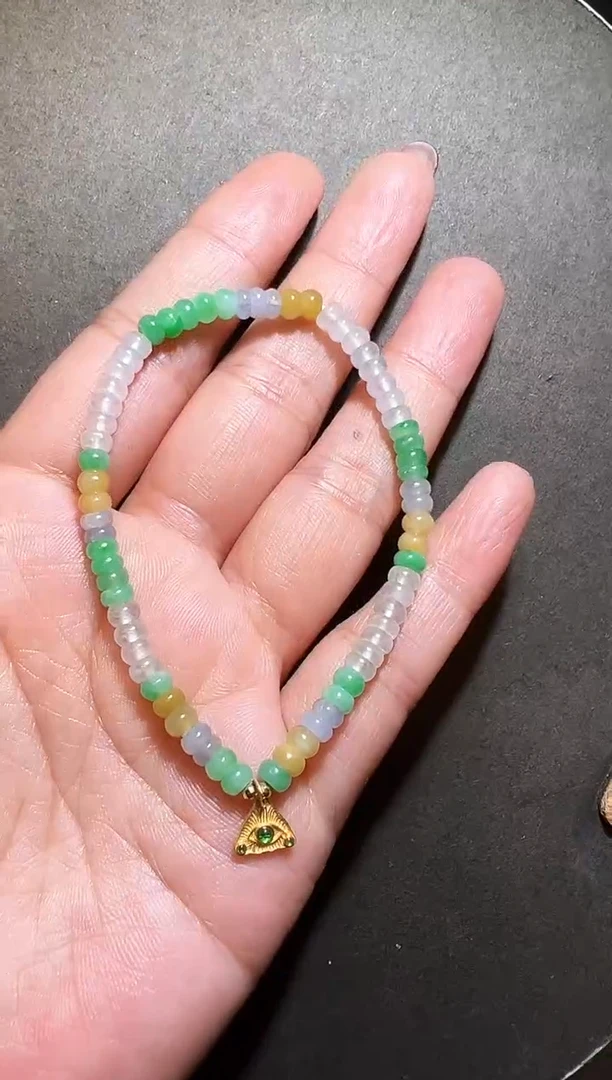 【闪购商品】翡翠手链18K金镶嵌算盘珠手链